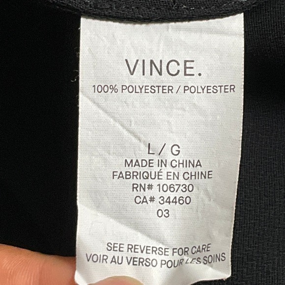 Vince Black Split Neck Top Short Sleeve Minimalist Size L Blouse Office Capsule - Picture 9 of 13